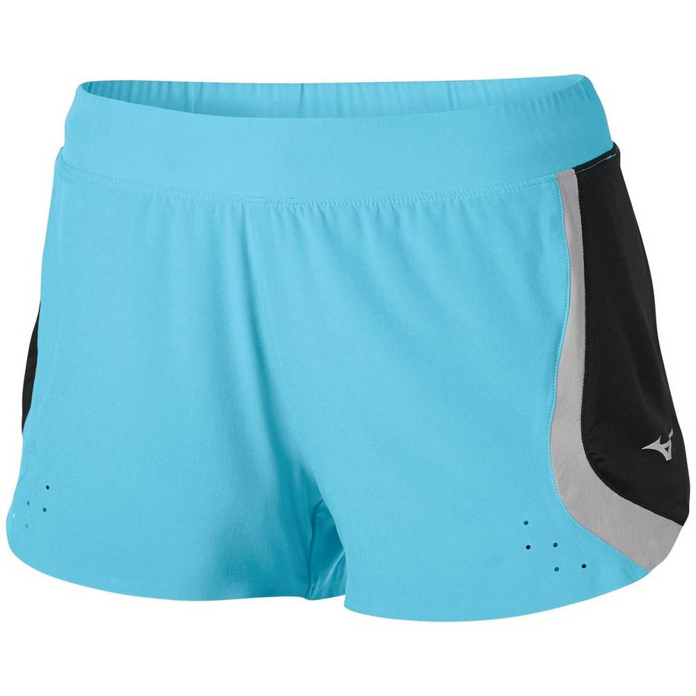 Pantaloncini Mizuno Aero 2.5" Donna - Blu Verde Acqua/Nere - 79382-ZHKJ